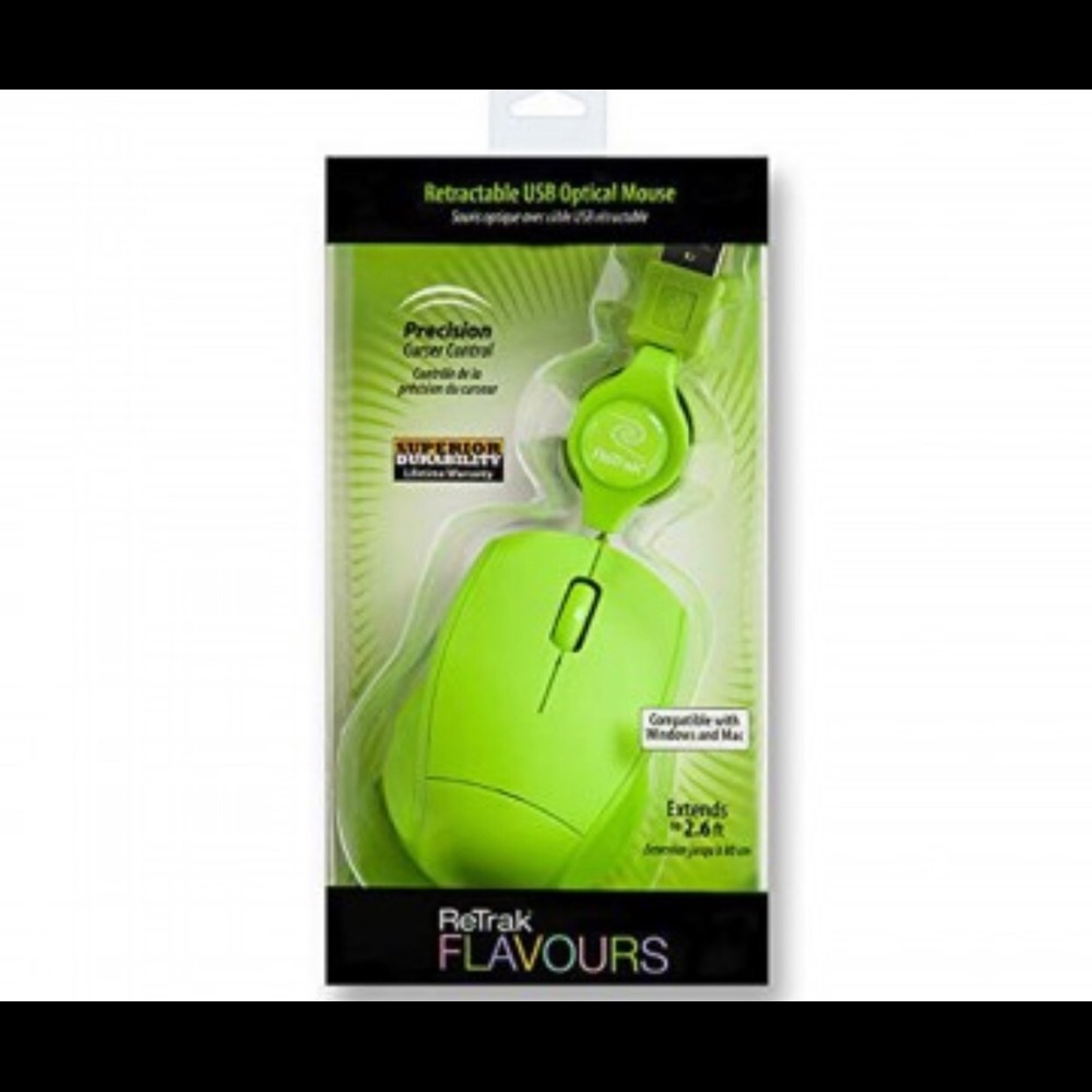 Retrak Flavours Green Retractable Optical Mouse